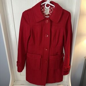 Tulle Anthropologie Romance Collection Red Wool Coat Size Small